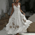 Women's Vintage Rose Embroidery Art V-neck Casual Maxi Dress elevenforest