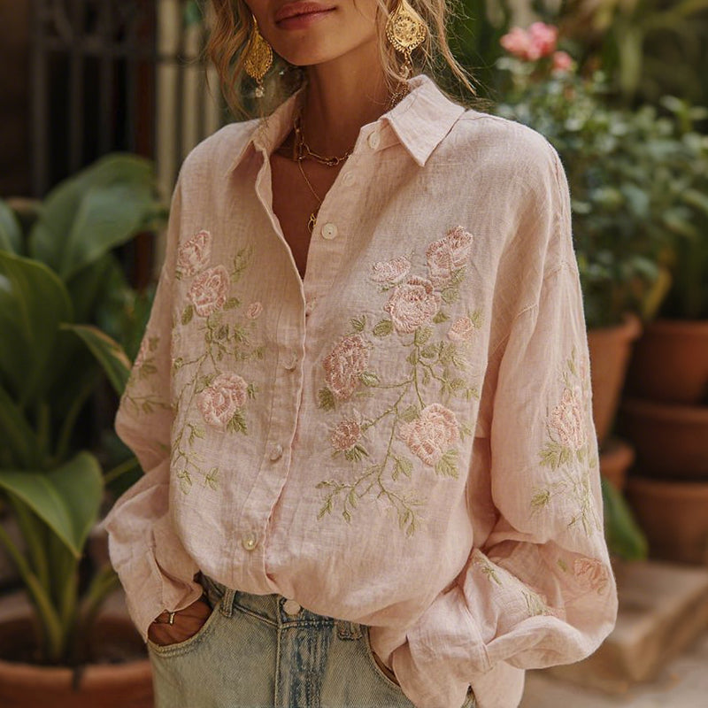 Women's Vintage Pink Rose Art Comfy Shirt elevenforest