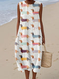 Comstylish Cute Dachshund Print Cozy Linen Tank Dress