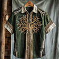 Men's Viking Tribal Life Of Tree Celtic Art Linen Shirt elevenforest