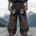 Vintage Nordic Viking Mythology Celtic Knot Bear Head Pants elevenforest