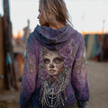 Day Of The Dead Sugar Skull Woman Roses Beaded Dyed Hoodie elevenforest
