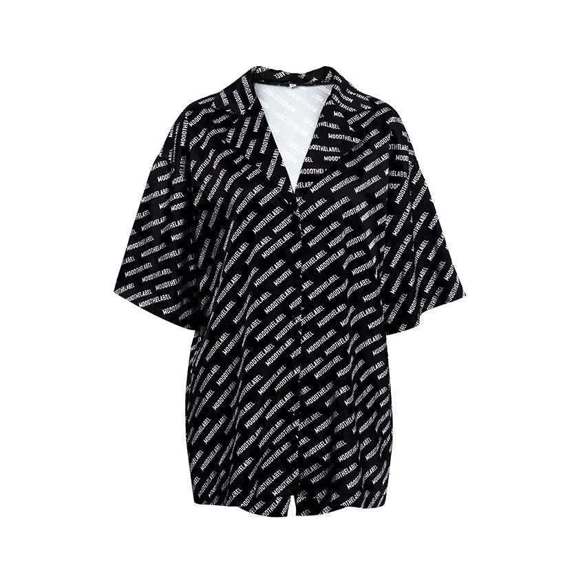 Autumn Printed Cardigan Satin Pajamas Two Piece Set Half Sleeve Shorts Homewear