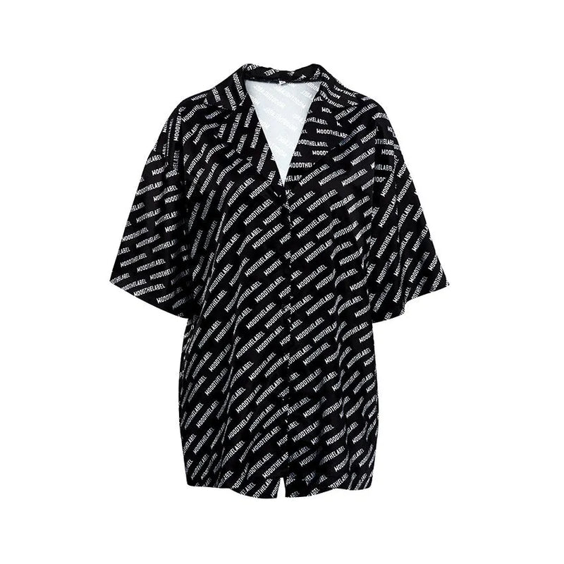Autumn Printed Cardigan Satin Pajamas Two Piece Set Half Sleeve Shorts Homewear