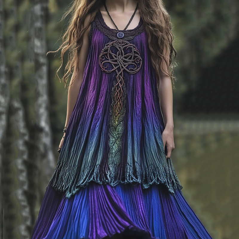 Women's Vintage Viking Tree Of Life Casual Comfort Sleeveless Dress elevenforest