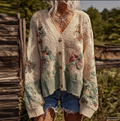 Bohemian Style Plant Flower Pattern Embroidery Women's Knitted Sweater Coat elevenforest