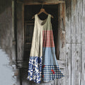Vintage Patchwork Color Block Art Linen Tank Dress elevenforest