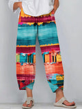 Boho Multicolor Patchwork Art Linen Blend Pants elevenforest