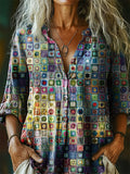 Women's Bohemian Patterns Art Print Casual Cotton Linen Shirt