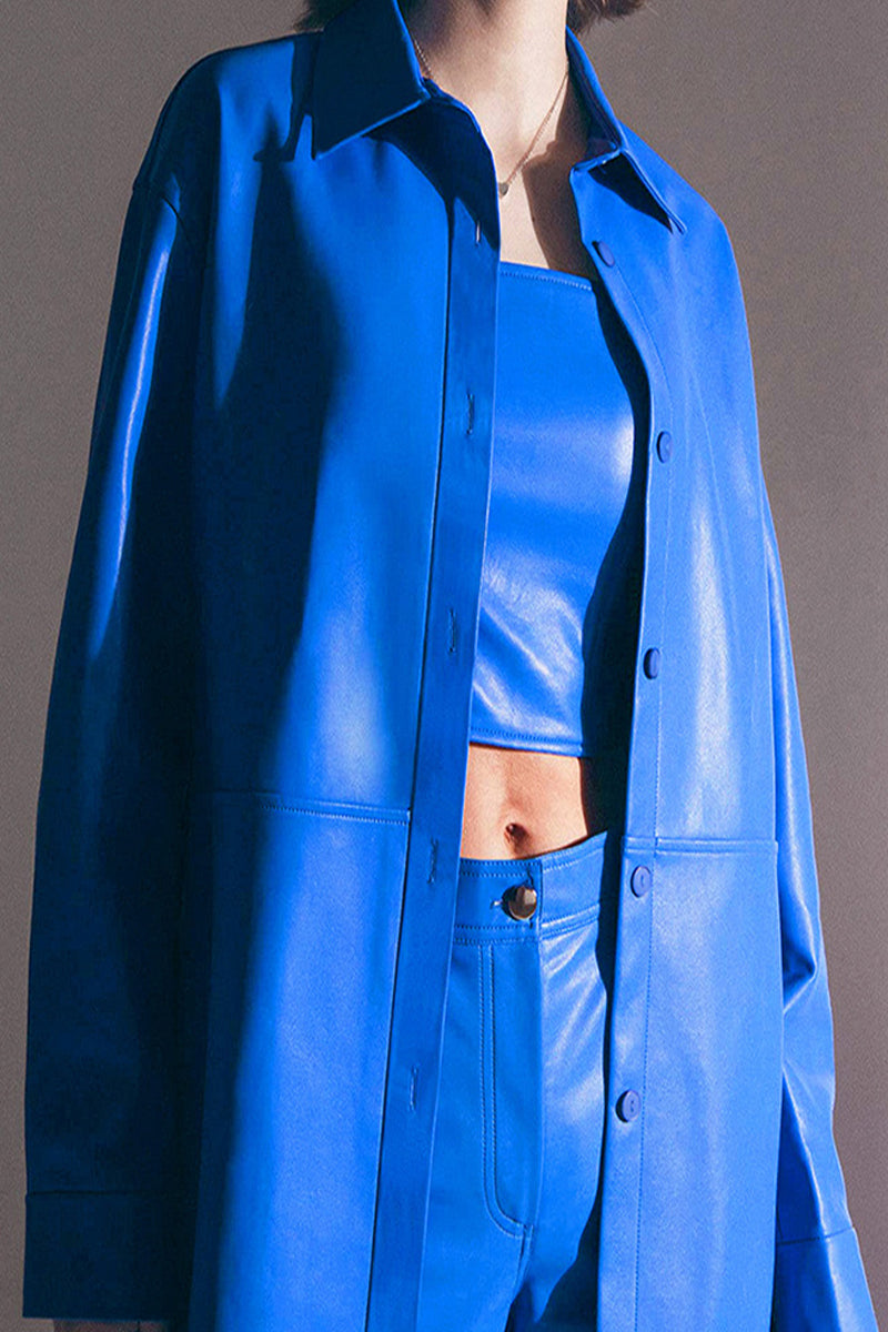 Buttons Turndown Collar Tops(3 Colors)