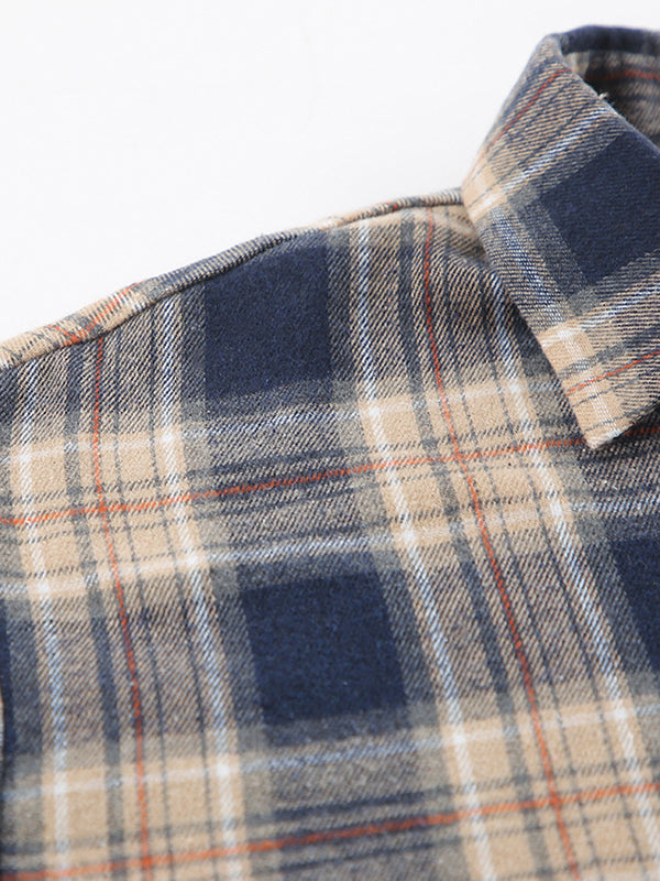 Long Sleeves Loose Plaid Split-joint Lapel Blouses