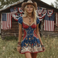 Women's Independence Day Patterned Vintage Short Sleeve Dress elevenforest
