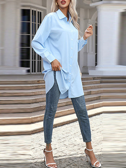 High-low Irregular Clipping Color Split-joint Lapel Blouses