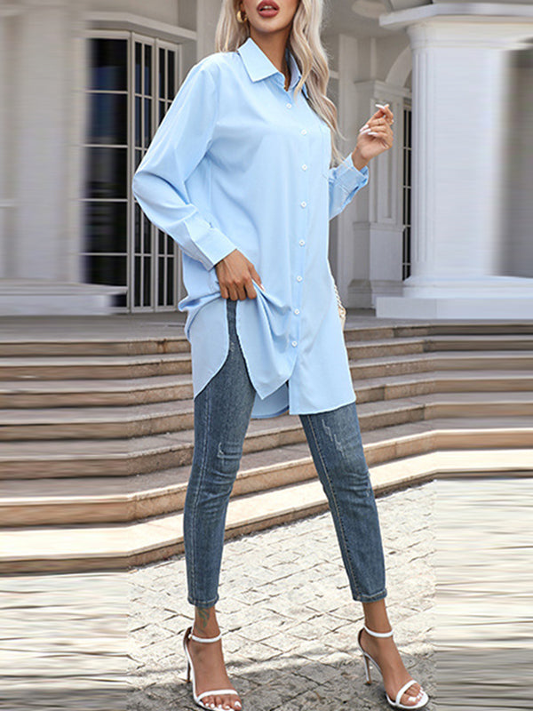 High-low Irregular Clipping Color Split-joint Lapel Blouses
