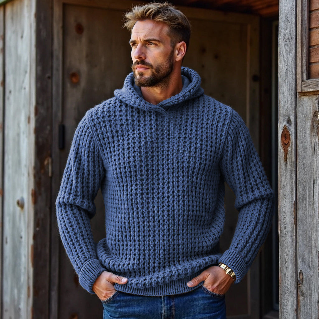 Men's Vintage Plaid Woven Solid Color Hooded Sweater elevenforest