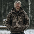 Men's Vintage Celtic Tree Of Life Jacquard Half Zip Aran Sweater elevenforest