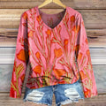 Women's Vintage Floral Art Print Casual V-neck Long Sleeve T-shirt