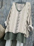 Vintage Floral & Leaves Cottage Pattern Linen Tunic elevenforest