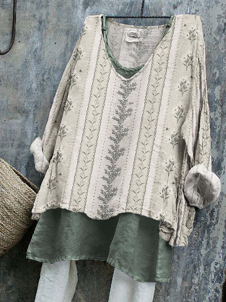 Vintage Floral & Leaves Cottage Pattern Linen Tunic elevenforest
