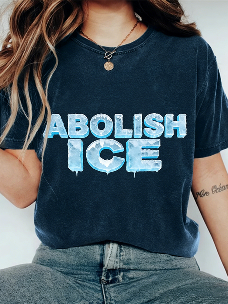 Comstylish Abolish Ice Slogan Round-neck Short-sleeve T-shirt