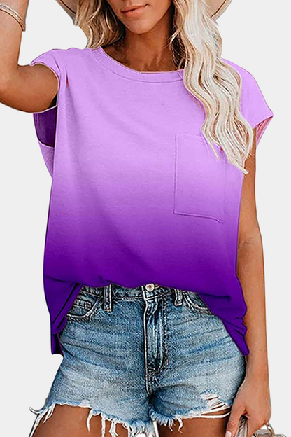 Street Gradual Change Pocket O Neck T-shirts(6 Colors)