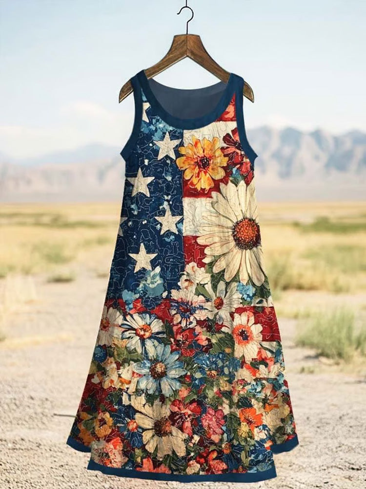 Women's Vintage Independence Day Linen Blend Tank Dress elevenforest