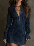 Comstylish Retro Classy Lace Patchwork Long Sleeve Mini Dress