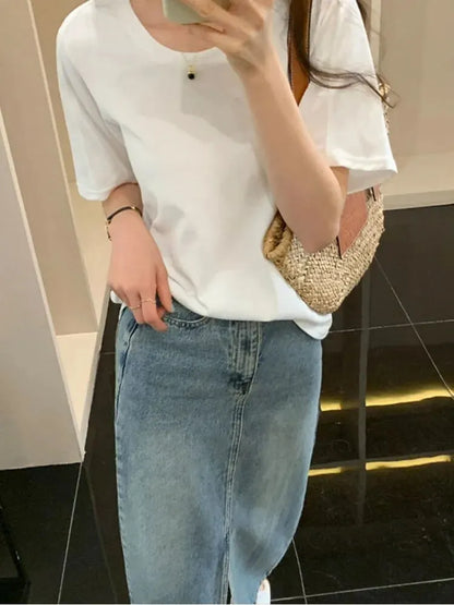 Summer New Color Slim ’s T-shirt I T-shirt Woman Grey Apricot Purple Red White O-neck Top