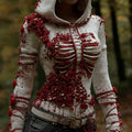 Comstylish Women's Vintage Halloween Skeleton & Rose Art Hooded Sweater