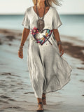 Women's Vintage Dragonfly Art Print Pocket Cotton Dress