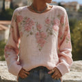 Vintage Boho Roses Pattern Round Neck Cozy Linen Tunic elevenforest