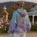 Women's Retro Purple Rose Gradient Pattern Casual Hoodie elevenforest