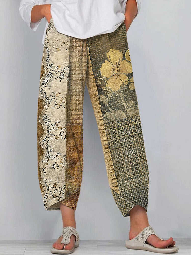 Vintage Lace Patchwork Art Linen Pants elevenforest