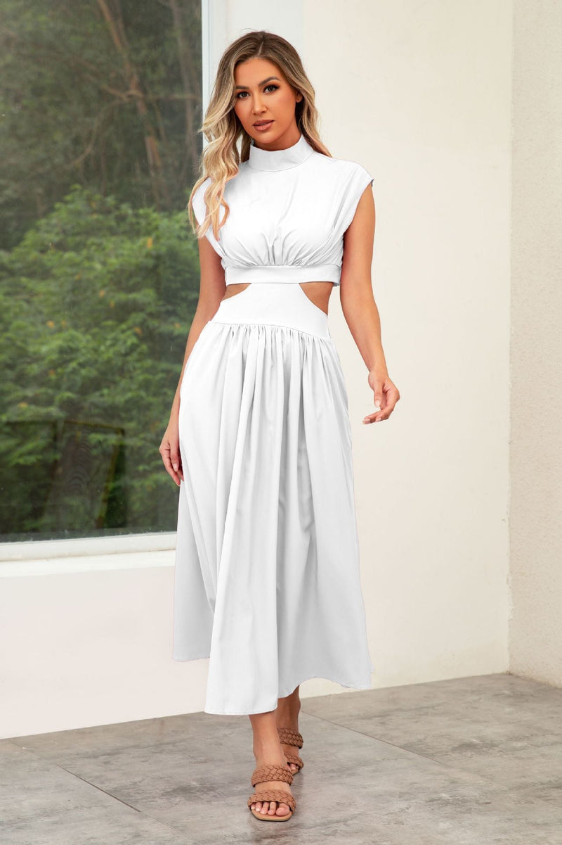 Self Made Real Shot Summer Sweet Stand Collar Macaron Color Cropped Outfit Maxi Dress