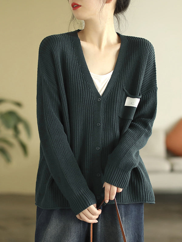 6 Colors Urban Split-joint Color V-neck Cardigan Top