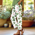 Comstylish Women's Shamrock Flower St. Patrick's Day Print Casual Pants
