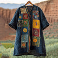Men's Vintage Embroidered Patchwork Short Sleeve Linen T-shirt elevenforest