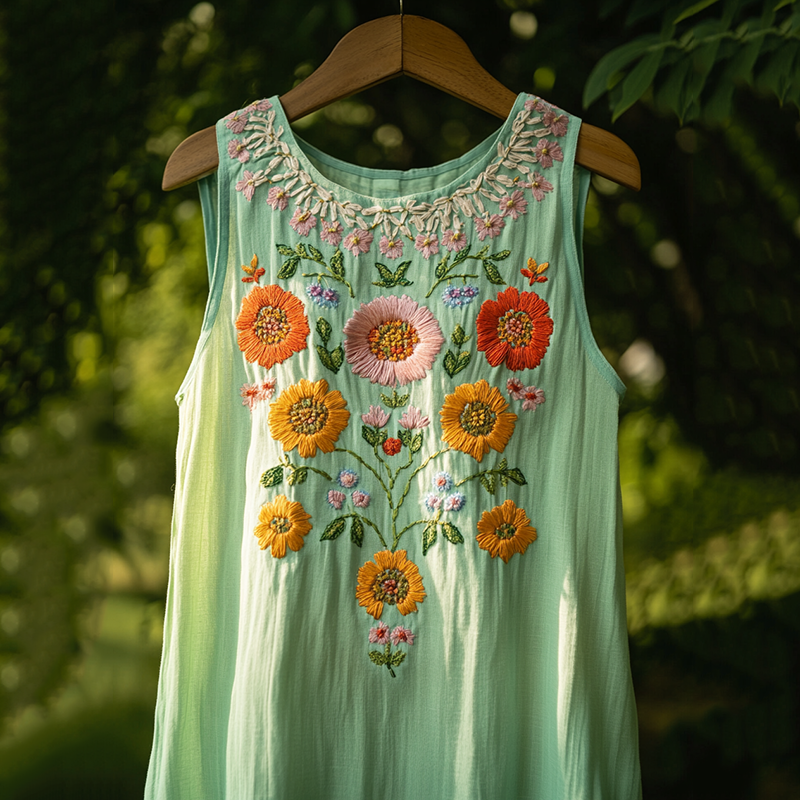 Vintage Bohemian Floral Embroidered Sleeveless Dress elevenforest