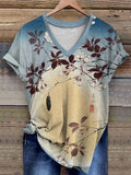 Spring Cherry Blossom Vintage Print Women's V-neck T-shirt elevenforest