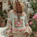 Women's Boho Chunky Knit Crochet Floral Round Collar Sweater elevenforest