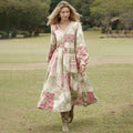 Women's Vintage Floral Patchwork Comfy Linen V-neck Dress