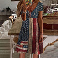 Comstylish Women's Vintage Independence Day Flag V-neck Short Sleeve Midi Dress