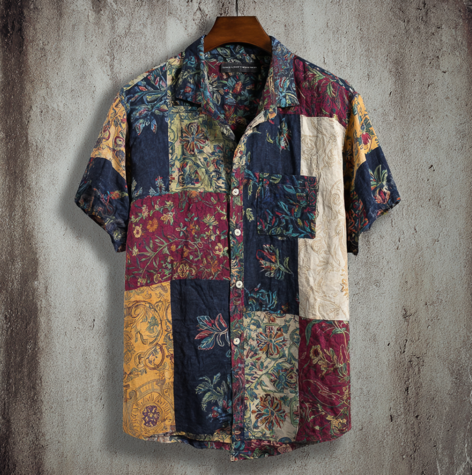 Men's Bohemian Plant Flower Pattern Retro Cotton And Linen Shirt elevenforest