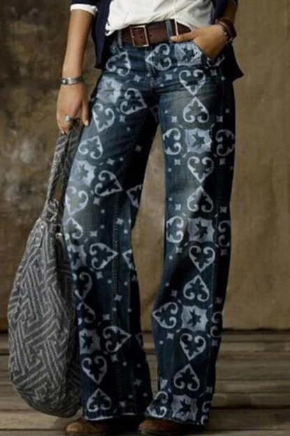 Print Patchwork Boot Cut Denim Jeans(8 Colors)