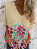 Women's Elegant Floral Shirt Style Cotton and Linen Top