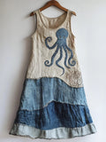 Octopus Pattern Patchwork Art Linen Blend Dress elevenforest