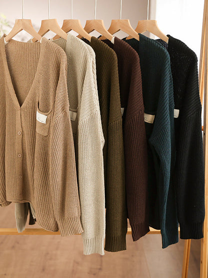 6 Colors Urban Split-joint Color V-neck Cardigan Top