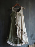 Vintage Lace Patchwork Cozy Linen Tank Dress elevenforest