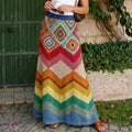 Vintage Classy Spring Vacation Rainbow Color Block Art Cozy Knitted Skirt elevenforest