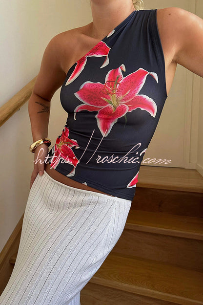 View Like You Print One Shoulder Stretch Tank
